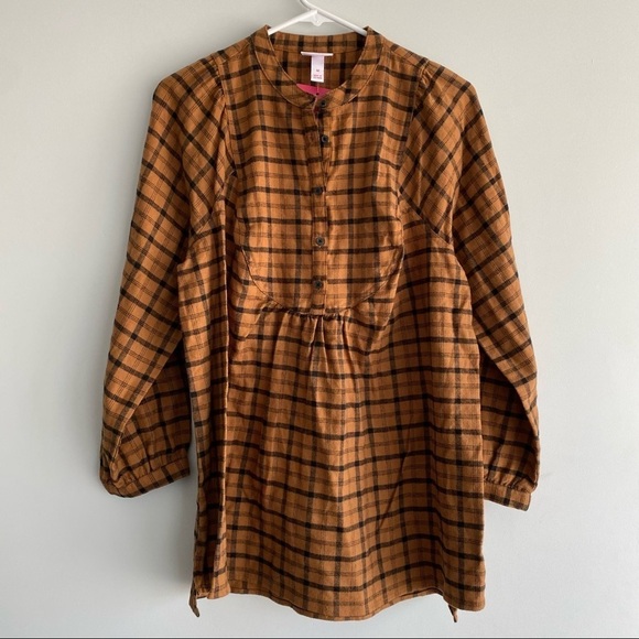 Women’s Brushed Flannel Long Sleeve Blouse Isabel Maternity Brown Plaid Size M - Picture 2 of 6